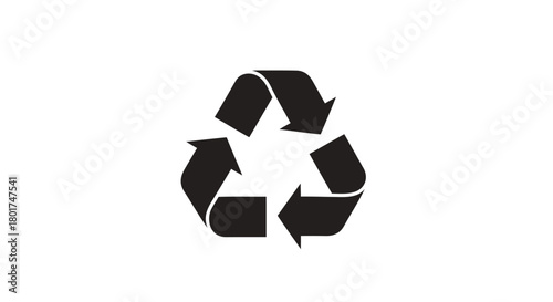 Black recycling symbol with three chasing arrows forming a triangle on a white background