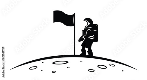 Astronaut standing on the moon planting a flag symbolizing exploration and discovery in space