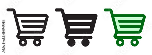 Shopping cart icons. Representing online store, retail, and purchase process.