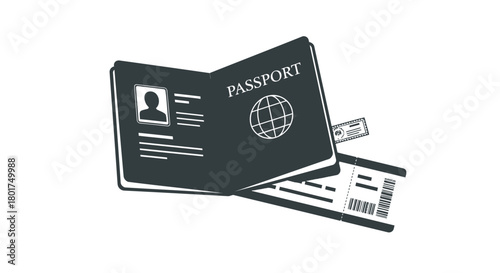 Open passport with boarding pass sticking out symbolizing travel and international journeys