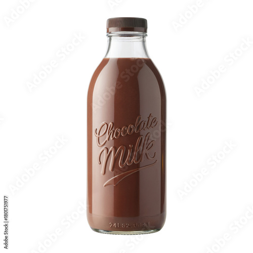 Chocolate milk in a vintage glass bottle . Isolated on transparent background, png
