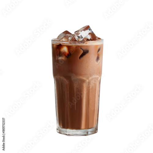 Refreshing chocolate drink with ice cubes . Isolated on transparent background, png