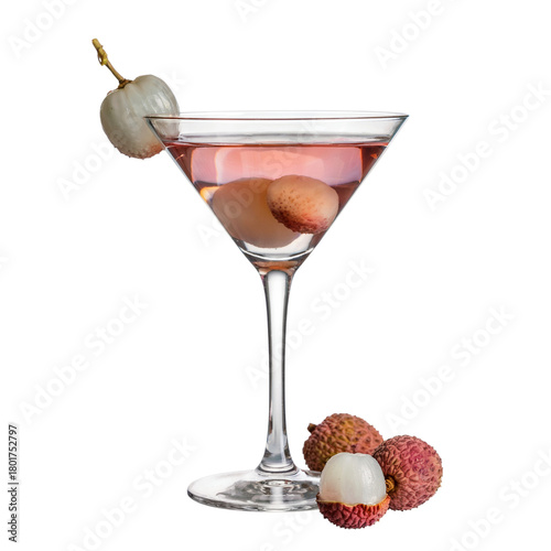 lychee cocktail in elegant glass . Isolated on transparent background, png