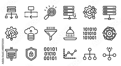 Collection of Data and Network Icons - Database, Server, Cloud, and Connection Symbols.