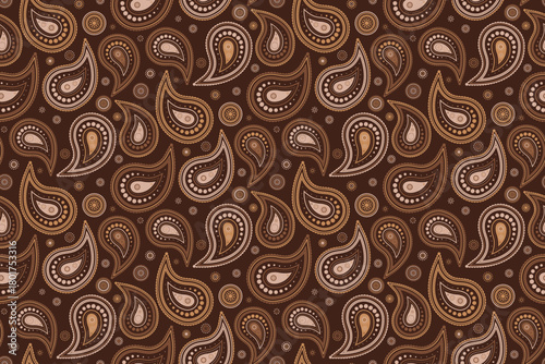 Greeting card tradition in tile growth. Awesome ornament with paisley endless. Drawing indian with retro style interior.