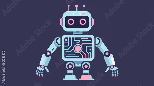 Cute AI Robot with Circuit Board Illustration
