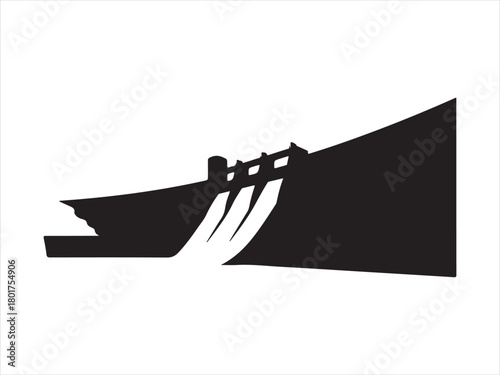 Water Dam Silhouette, Dam Silhouette Vector – Water Spillway Hydropower Structure Illustration