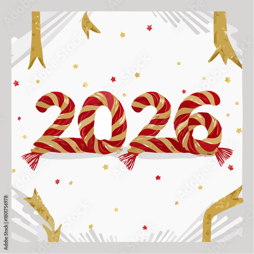 2026年ハッピーニューイヤー – モダンで華やかな新年のタイポグラフィーデザイン