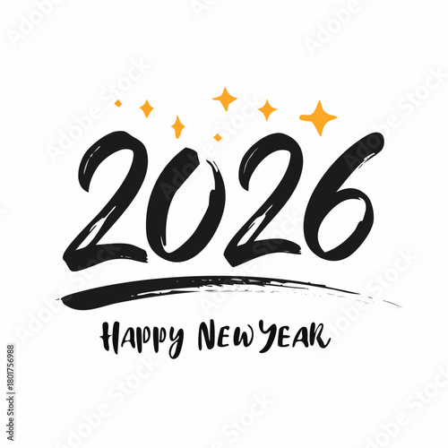 2026年ハッピーニューイヤー – モダンで華やかな新年のタイポグラフィーデザイン