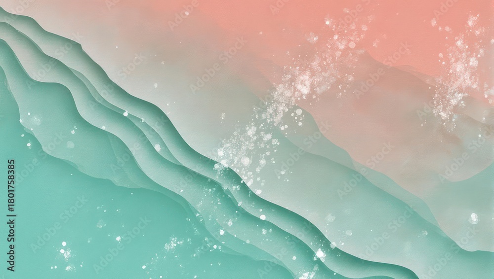 Fototapeta premium Abstract flowing waves with sparkling light particles and gradient background.