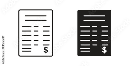 Receipt icon line and filled style suitable for web and mobile application