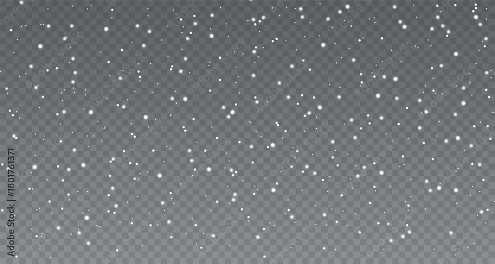 Naklejka premium realistic falling snow overlay on transparent background, winter snowflakes effect for photo editing, christmas seasonal snowfall texture.
