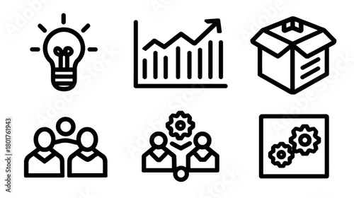 Business Management Line Icons Set: Idea, Growth, Teamwork, Process, Marketing, Strategy & Logistics Concepts