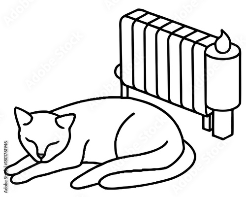 Cat sleeping near radiator for winter season