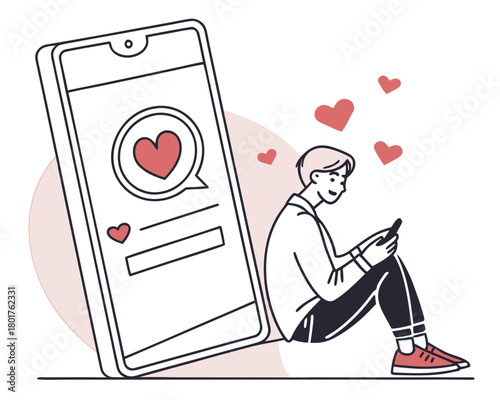 Man sitting with phone receiving love messages