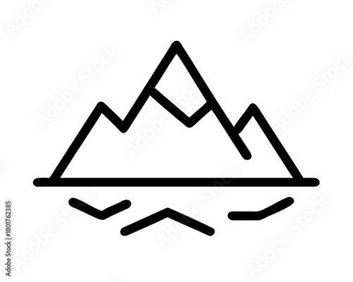 Minimalist mountain range icon with water