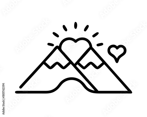 Mountain peaks with heart and sun