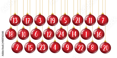 advent calendar with hanging christmas balls isolated vector illustration