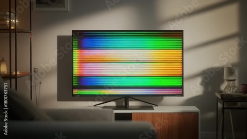 Television Displaying Glitch and Static in Living Room