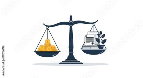 Scales of justice balancing money and healthcare representing the cost of medical treatment and health insurance