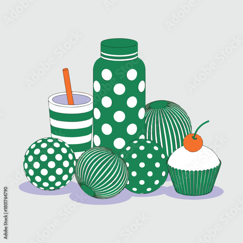Vector illustration of a glass jar with sweet fruit dessert, isolated baked holiday decoration