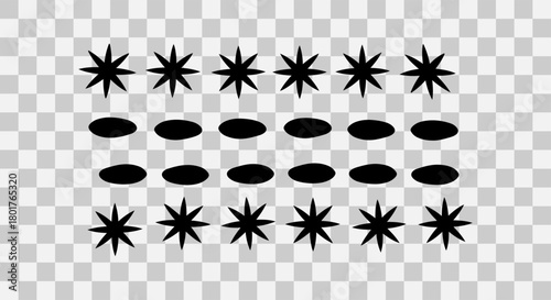 Hand drawn star and dot symbols on transparent background