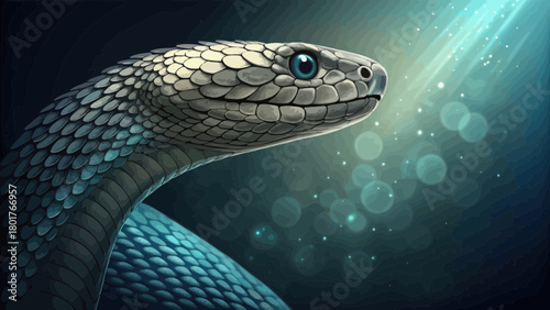 A detailed vector illustration of a snake with blue eyes