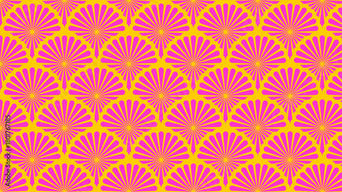 Bright Retro Fan Shape Seamless Pattern – Pink and Yellow Geometric Background