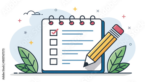 A notebook with pencil and a checked checklist
