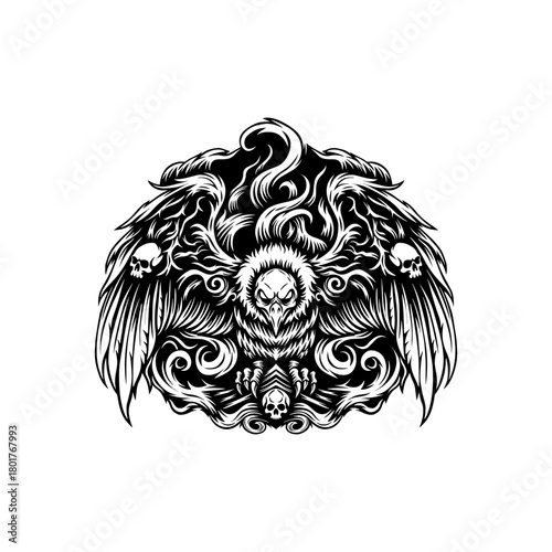 vulture illustration logo with ornaments