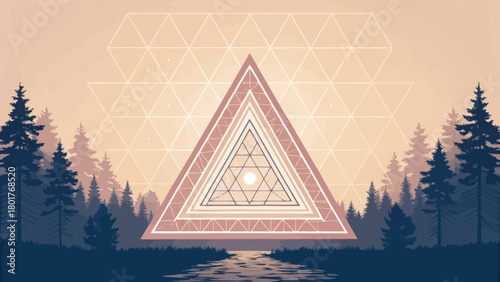 Abstract geometric triangle design over landscape environment