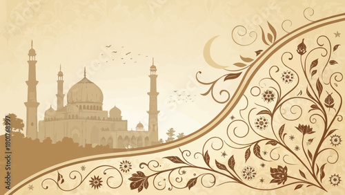 An Islamic Mosque with a Floral Design and Brown Background