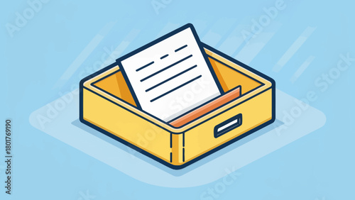 Cartoon paper tray holding a document illustration