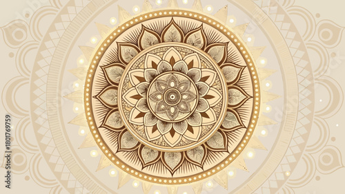 Detailed Tibetan Mandala Pattern in Brown and Gold Colors