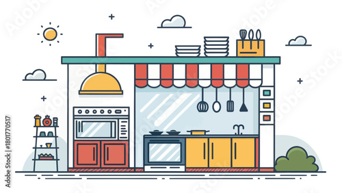Illustration of a Commercial Kitchen for Food Preparation