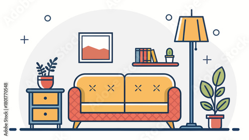 Illustration of a Cozy Living Room with Modern Furniture