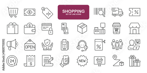 Set of line icons related to online shopping, e-commerce, shop, store. Outline icons collection