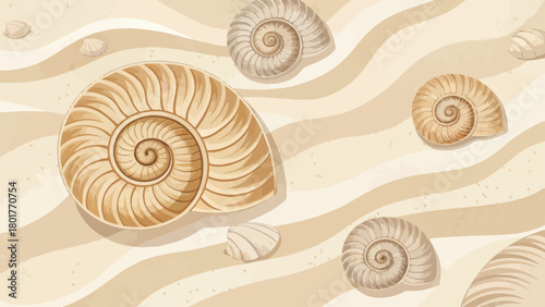 Illustration of Shells and Sand in a Decorative Beach Pattern