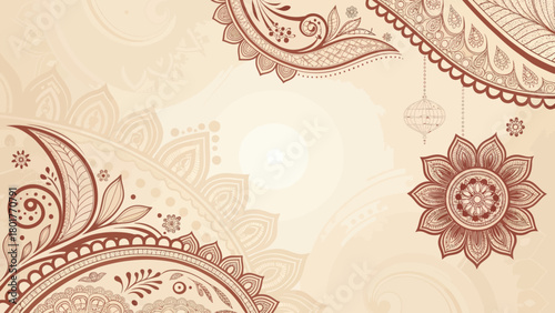 Intricate henna-inspired floral pattern design on a light background