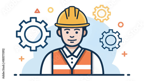 Mechanical Engineer in a Helmet with Gears