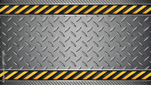 Metallic Steel Diamond Plate Textured Background with Yellow Stripes