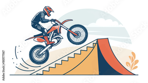 Motocross rider on a motorcycle jumping off a ramp