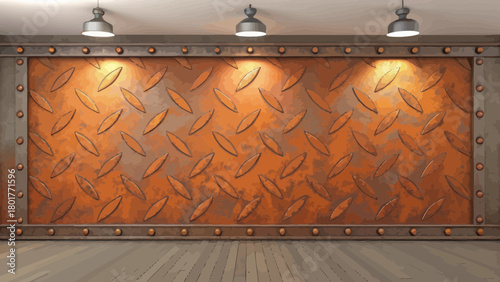 Rusty Metal Diamond Plate Wallpaper with Lights and Shadow