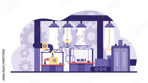 Detailed illustration of a complex industrial workshop filled with interconnected cogwheels gears and intricate piping systems showcasing mechanical engineering and manufacturing processes