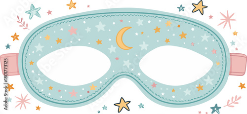 Dreamy sleep mask with moon and stars for restful nights, perfect for relaxation and travel, a whimsical slumber party essential, originally a scalable graphic