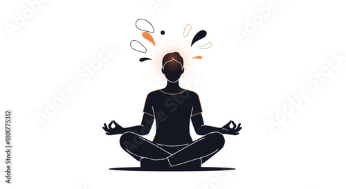 Silhouette of a person meditating with abstract colorful thoughts and ideas exploding from their head