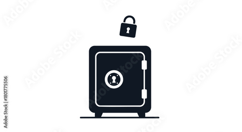 Secure digital data storage concept with a locked safe and a padlock icon symbolizing protection