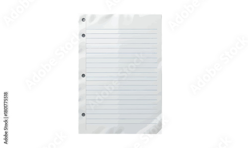 A slightly crumpled sheet of lined paper with three-hole punch on the left side, casting soft shadows on a black background, creating a simple yet elegant.