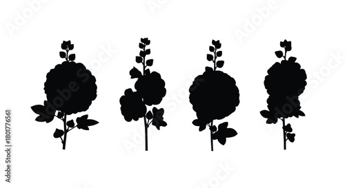 Four black silhouettes of mallow flower for decoration