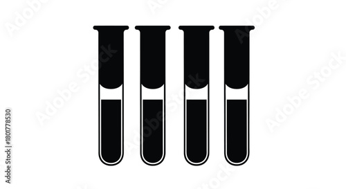 Four test tubes with liquid in black silhouette